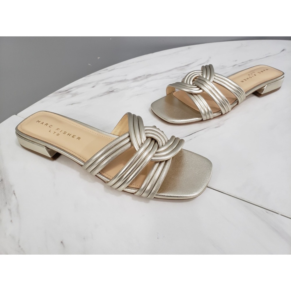 NEW SIZE‎ 7.5 - Marc Fisher Casara 2 Heeled KITTEN Sandal 7.5 GOLD strappy boho - Picture 2 of 7